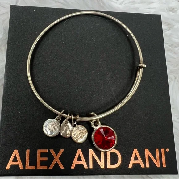 Alex and Ani Silver Ruby Bracelet Bangle, July Bracelet Bangle - Picture 1 of 3